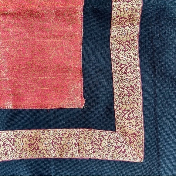 Black Brocade Accent Cushion Cover with Red/Gold Fabric Appliqué - Picture 3 of 3